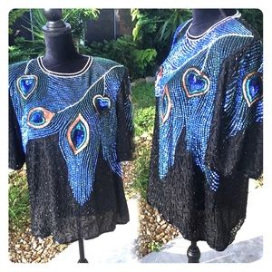 Peacock sequin and beaded evening top